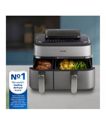 Philips NA555/09 Dual Basket Airfryer with Steam 5000 Series, 9 L, Stainless Steel/Black