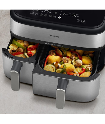 Philips NA555/09 Dual Basket Airfryer with Steam 5000 Series, 9 L, Stainless Steel/Black