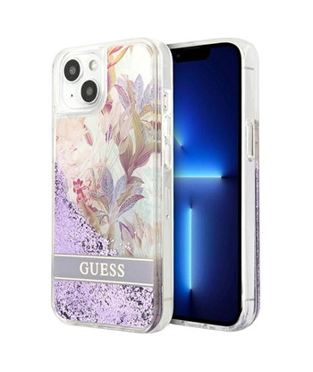 Guess GUHCP13SLFLSU iPhone 13 mini 5,4" fioletowy/purple hardcase Flower Liquid Glitter | GUESS