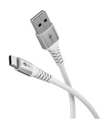 Goobay USB-C to USB-A Supersoft Textile Cable with Metal Plugs, 1 m, white