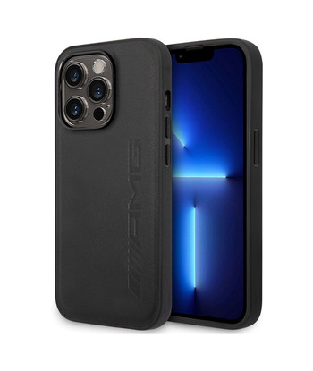 AMG AMHCP14LDOLBK iPhone 14 Pro 6.1" black hardcase with Leather Hot Stamped design | Mercedes