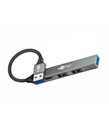 Goobay 76565 Slim 4-Port USB-Hub, USB-C™ auf USB-C™, 10 Gbit/s, Grey