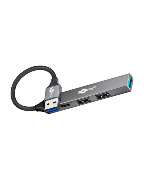 Goobay 76565 Slim 4-Port USB-Hub, USB-C™ auf USB-C™, 10 Gbit/s, Grey