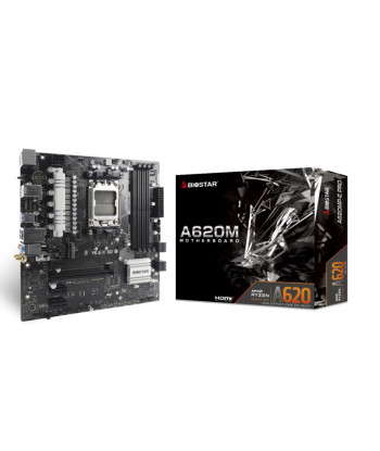 Mainboard BIOSTAR AMD A620 SAM5 Micro-ATX Memory DDR5 Memory slots 4 1xPCI-Express 3.0 1x 2xPCI-Express 4.0 1x 1xPCI-Express 4