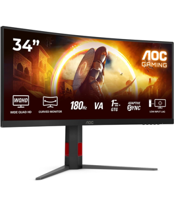 AOC CU34G4, 34", Fast VA, UWQHD, 21:9, 180 Hz, 1 ms, 3440 x 1440 pixels, 300 cd/m², HDMI ports quantity 2, Black