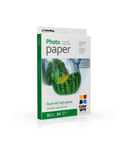 ColorWay High Glossy Dual-Side Photo Paper, 155g/m, A4, 50pcs.