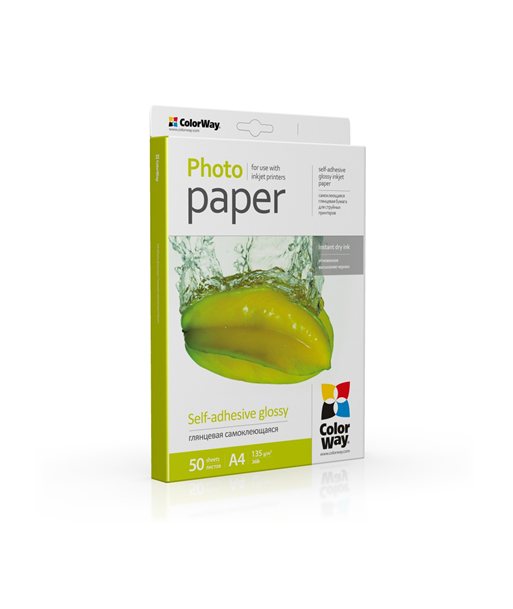 ColorWay Glossy Self-adhesive Photo Paper, 135g/m, A4, 50pcs.