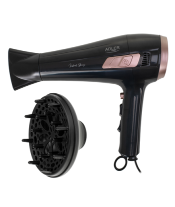 Фен Adler with retractable power cord, AD 2283, 2400 W, Number of temperature settings 3, Diffuser nozzle, Black/Golden Rose