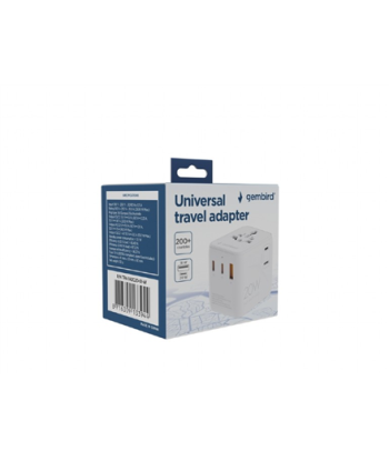Gembird TPA-1A2C20-01-W Universal travel power adapter, 20 W, white | Gembird