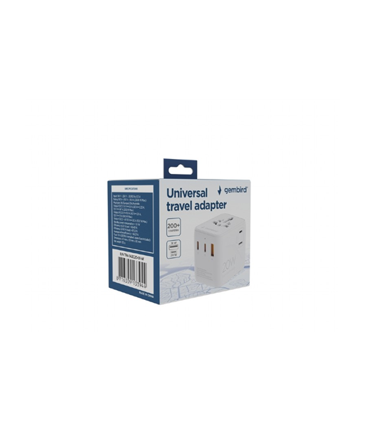 Gembird TPA-1A2C20-01-W Universal travel power adapter, 20 W, white | Gembird