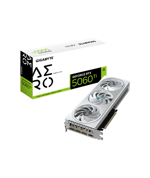 Gigabyte GeForce RTX 5060 Ti AERO OC 16G, NVIDIA, 16 GB, GeForce RTX 5060 Ti, GDDR7, HDMI ports quantity 1, PCI-E 5.0 Gigabyte GeForce RTX 5060 Ti AERO OC 16G, NVIDIA, 16 GB, GeForce RTX 5060 Ti, GDDR7, HDMI ports quantity 1, PCI-E 5.0