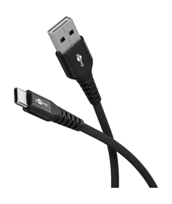 Goobay USB-C to USB-A Supersoft Textile Cable with Metal Plugs, 1 m, black