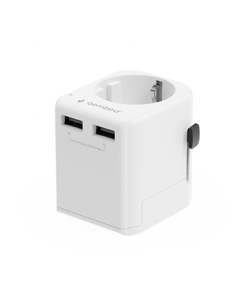 Gembird TPA-EU2A12-01-W EU to Universal travel power adapter, 12W, white | Gembird Gembird TPA-EU2A12-01-W EU to Universal travel power adapter, 12W, white | Gembird