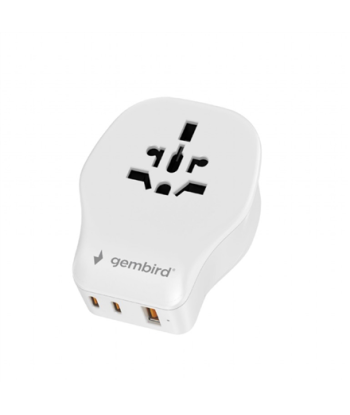 Gembird TPA-1A2C20-02-W Universal travel power adapter, 20 W, white | Gembird