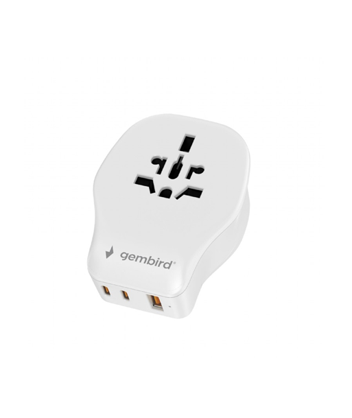 Gembird TPA-1A2C20-02-W Universal travel power adapter, 20 W, white | Gembird