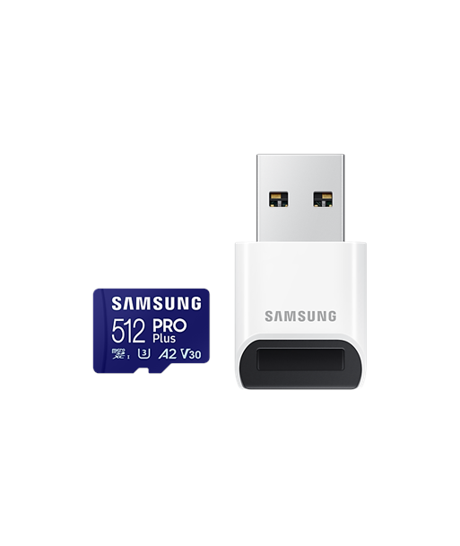 Samsung PRO Plus microSD Card with USB Adapter 512 GB, MicroSDXC, Flash memory class U3, V30, A2