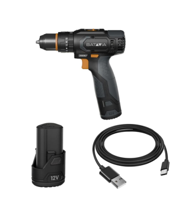 Batavia 12V combi drill 2.0 set (1 x battery 2Ah / 1 x USB charging cable)