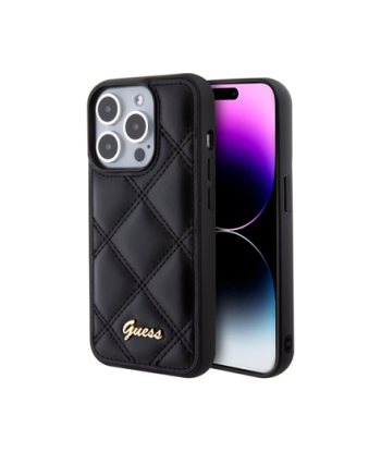 Guess GUHCP15XPSQSQSK iPhone 15 Pro Max 6.7" black hardcase Quilted Metal Logo | GUESS