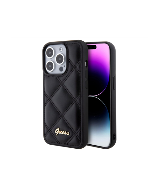 Guess GUHCP15XPSQSQSK iPhone 15 Pro Max 6.7" black hardcase Quilted Metal Logo | GUESS Guess GUHCP15XPSQSQSK iPhone 15 Pro Max 6.7" black hardcase Quilted Metal Logo | GUESS