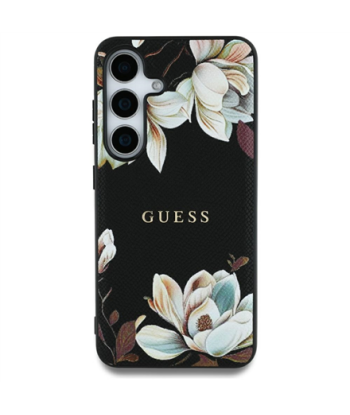 Case Guess Grained Printed Flower Pattern MagSafe for Samsung Galaxy S25 Ultra black | GUESS