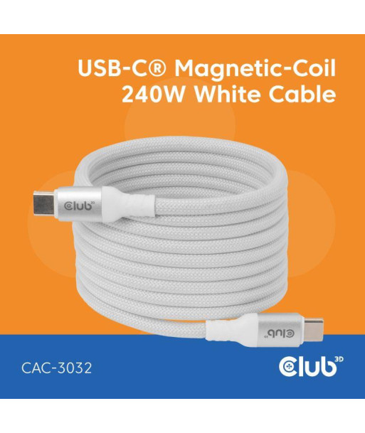 CABLE USB-C TO USB-C 2M/MAGNETIC WHITE CAC-3032 CLUB3D CABLE USB-C TO USB-C 2M/MAGNETIC WHITE CAC-3032 CLUB3D