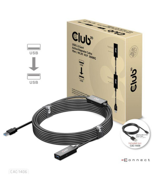 CABLE USB3.2 REPEATER 15M/M/F CAC-1406 CLUB3D