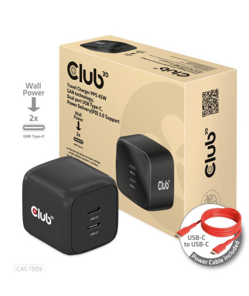 MOBILE CHARGER WALL USB-C DUAL/45W CAC-1909EU CLUB3D