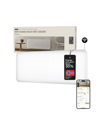 Mill Invisible Smart WiFi Heater, PA2000WIFI4, Panel Heater, 2000 W, Suitable for rooms up to 24-28 m², White, IPX4