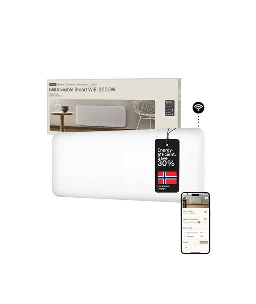 Mill Invisible Smart WiFi Heater, PA2000WIFI4, Panel Heater, 2000 W, Suitable for rooms up to 24-28 m², White, IPX4