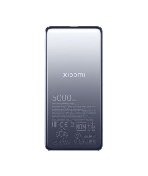 Xiaomi Ultra Slim Power Bank, 5000 mAh, USB-C, Gray