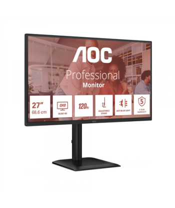 AOC Q27E4CV, 27", IPS, QHD, 16:9, 120 Hz, 4 ms, 2560 x 1440 pixels, 350 cd/m², HDMI ports quantity 1, Black