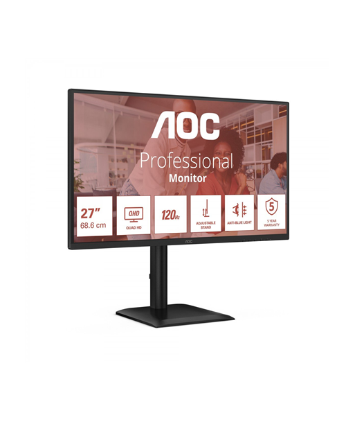 AOC Q27E4CV, 27", IPS, QHD, 16:9, 120 Hz, 4 ms, 2560 x 1440 pixels, 350 cd/m², HDMI ports quantity 1, Black