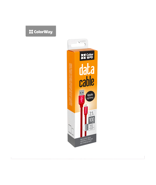 ColorWay Data Cable Apple Lightning Charging cable, Fast and safe charging, Stable data transmission, Red, 1 m