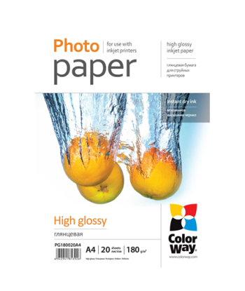 Photo Paper 20 pcs., PG180020A4, White, 180 g/m², A4, Glossy