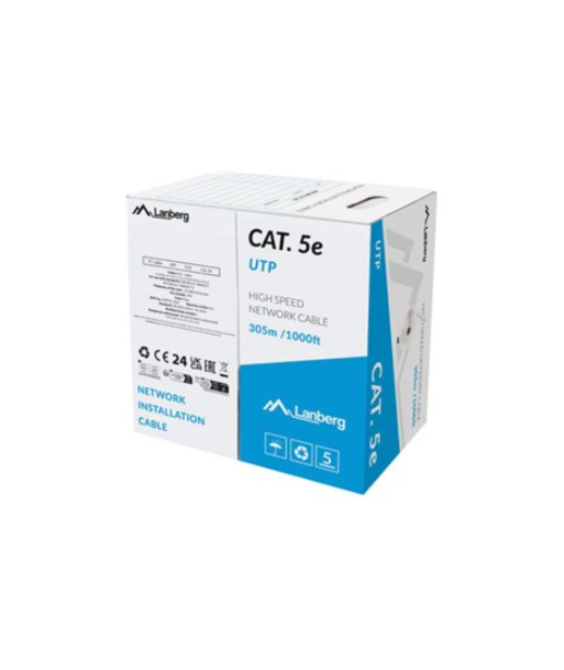 Lanberg | LAN Cable Cat.5E 305M Solid CCA Grey Fluke Passed | LCU5-15CC-0305-S