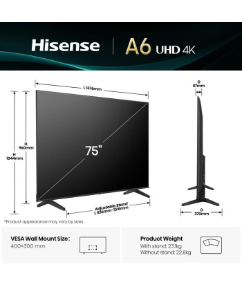 TV Set HISENSE 75" 4K Ultra HD 3840 x 2160 pixels Flat 16:9 75A6Q