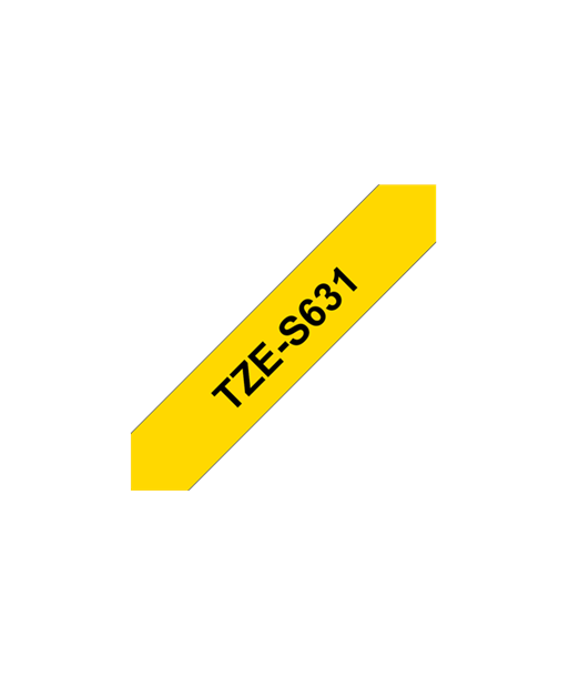 Brother, TZe-S631 Strong Adhesive Laminated Tape, Black on Yellow, TZe, 8 m, 1.2 cm
