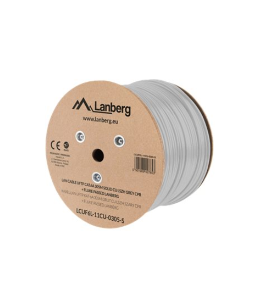 Lanberg | LAN Cable CAT.6A UFTP 305M Solid CU LSZH Grey CPR + Fluke Passed | LCUF6L-11CU-0305-S