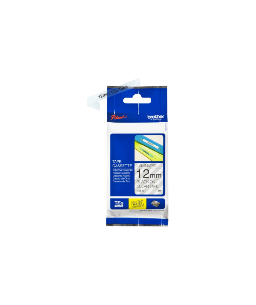 Brother TZe-131 lamineeritud lint must läbipaistval 12 mm 8 m