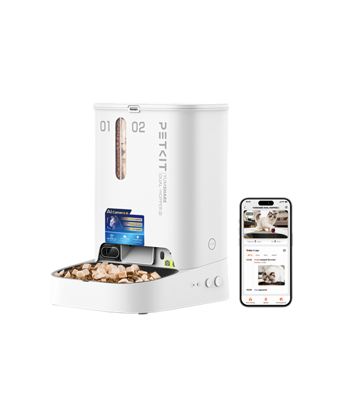 PETKIT YumShare Dual-Hopper Automatic Pet Feeder with Camera, 5 L, White