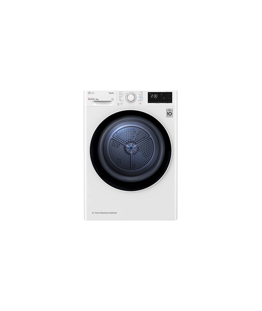 Сушилка LG, RH80V3AV6N, Energy efficiency class D, Front loading, 8 kg, LED, Depth 69 cm, Wi-Fi, White