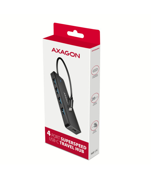 AXAGON USB-C 5Gbps 4-Port Travel Hub Black
