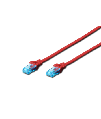CAT 5e U-UTP, Patch cord, PVC AWG 26/7, Boots with kink protection, strain relief and latch protection, Red, 0.5 m, Modular