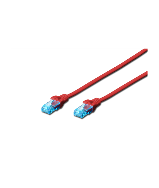 CAT 5e U-UTP, Patch cord, PVC AWG 26/7, Boots with kink protection, strain relief and latch protection, Red, 0.5 m, Modular