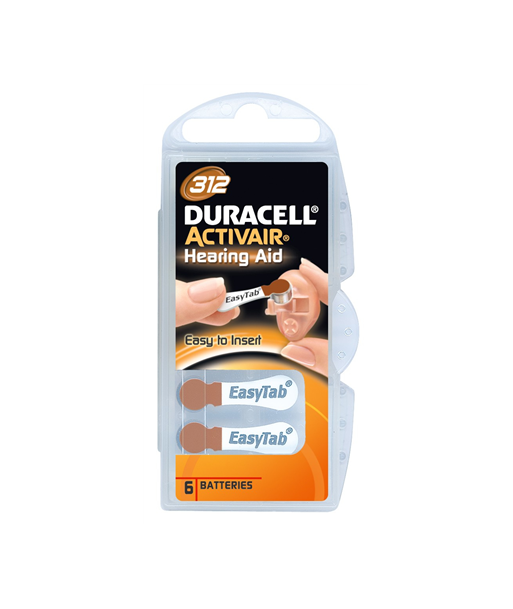 Duracell A312 Zinc Air Hearing Aid Batteries DA312 ZL312 6 pcs