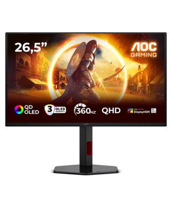 AOC Q27G4SDR, 27", QD-OLED, QHD, 16:9, 360 Hz, 0.03 ms, 2560 x 1440 pixels, 1000 cd/m², HDMI ports quantity 2, Black