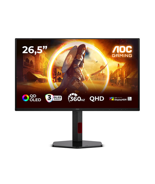 AOC Q27G4SDR, 27", QD-OLED, QHD, 16:9, 360 Hz, 0.03 ms, 2560 x 1440 pixels, 1000 cd/m², HDMI ports quantity 2, Black