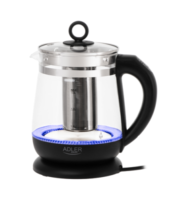 Adler Kettle, AD 1299, Electric, 2200 W, 1.5 L, Glass, 360° rotational base, Black