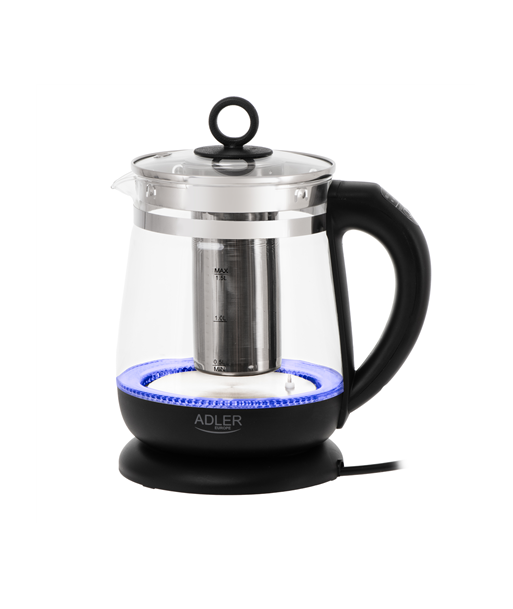 Adler Kettle, AD 1299, Electric, 2200 W, 1.5 L, Glass, 360° rotational base, Black