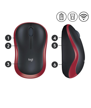Logitech M185 Wireless Optical Mouse Red 910-002240